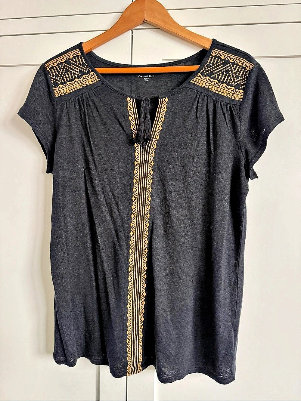 Garnet Hill Black & Gold Embroidered Tunic